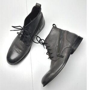 John Varvatos USA Mens Dark Grey Distressed Leather Side Zip Combat Boots